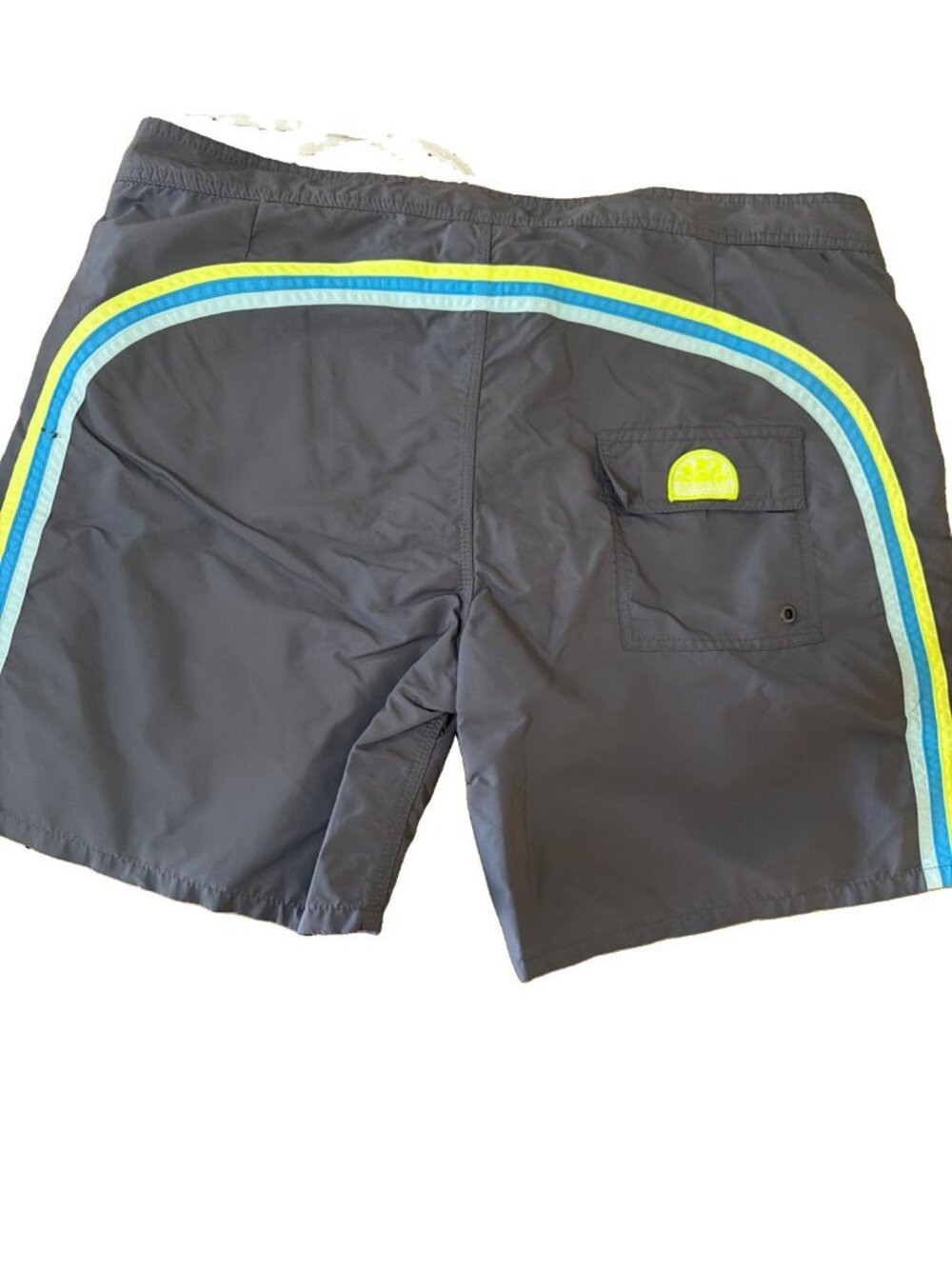 Sundek Mens Board Shorts Black Blue Yellow Gray Rainbow Stripe Swim Trunks Sz 38